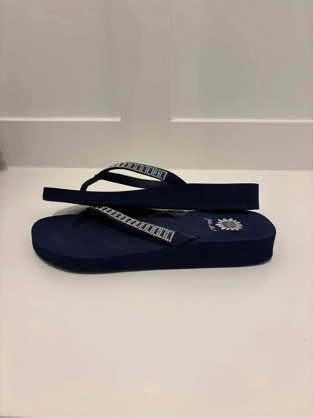 Yellow Box Navy Rhinestone Flip Flop Sandals - Picture 6 of 8